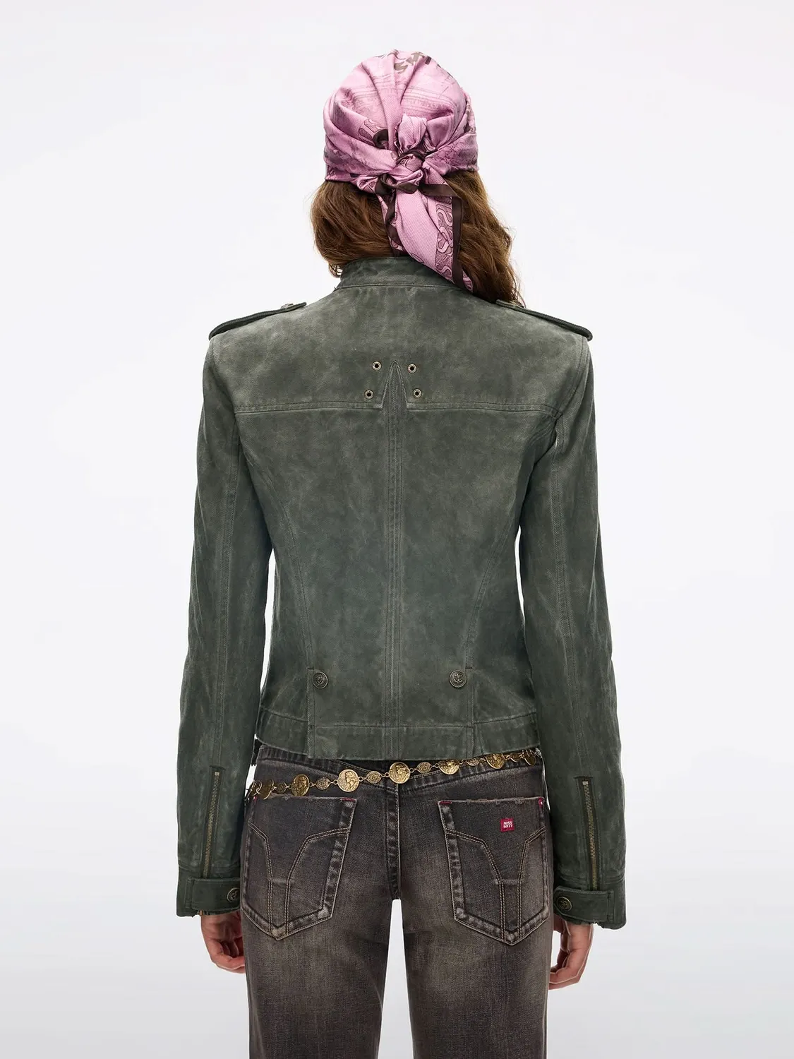 Miss Sixty Distressed denimjakke mørkegrøn cropped