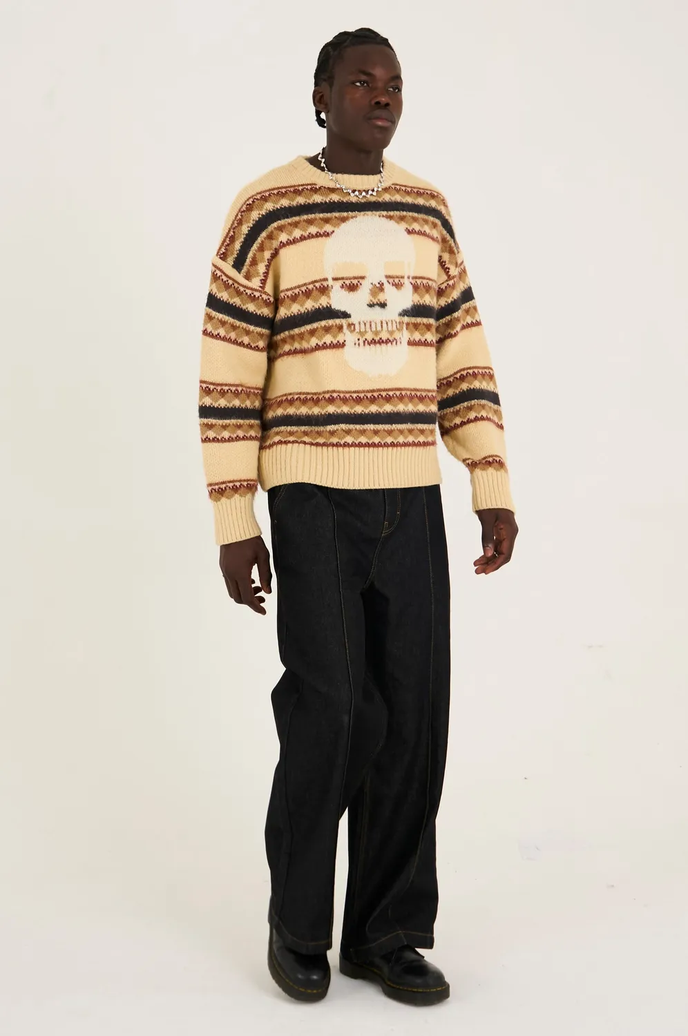 THE RAGGED PRIEST Fair Skull Fair Isle striktrøje stribet
