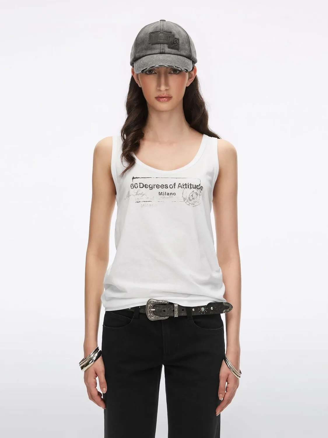 Miss Sixty aermelos T-shirt sort U-hals slid print