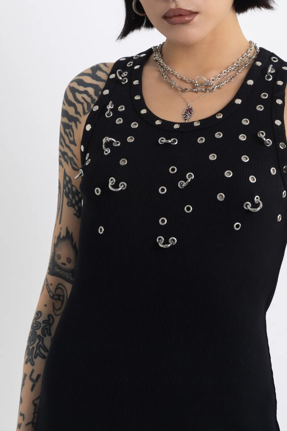 THE RAGGED PRIEST Galaxy Black Studded midikjole sort