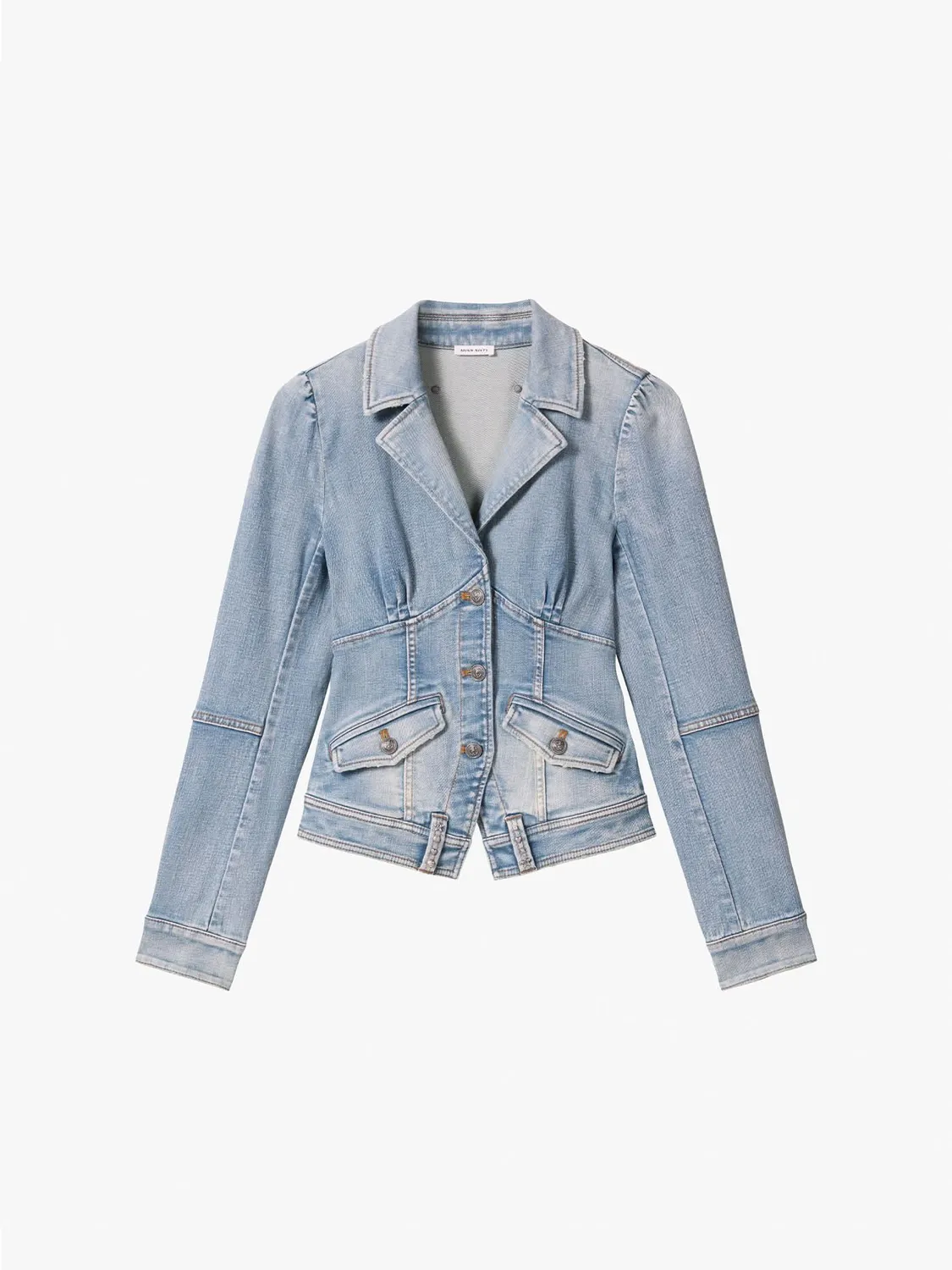 Miss Sixty Pearl Rhinestone denimjakke blå cropped perle