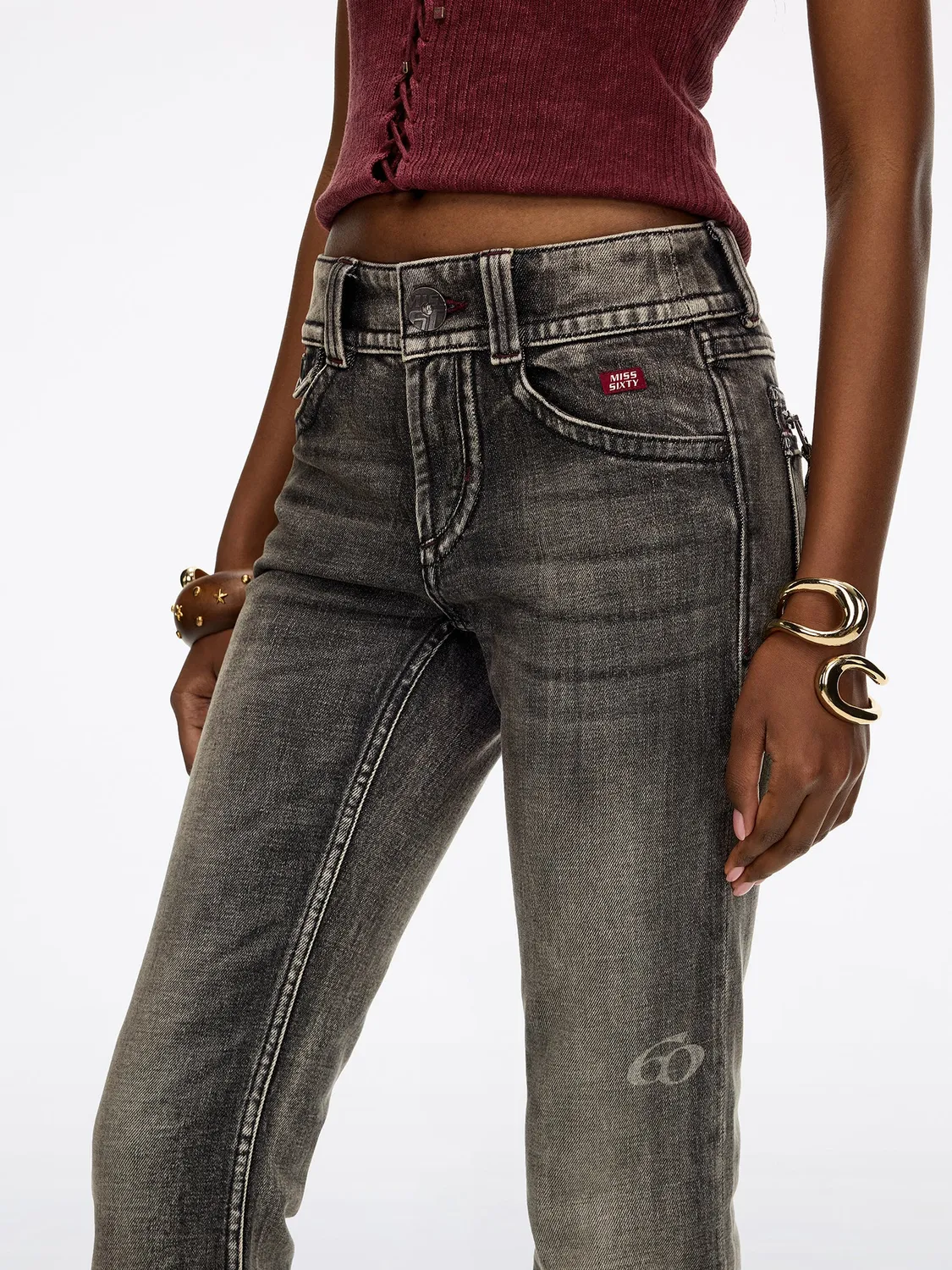 Miss Sixty Flare jeans lysegråblå flareben stretch 34"