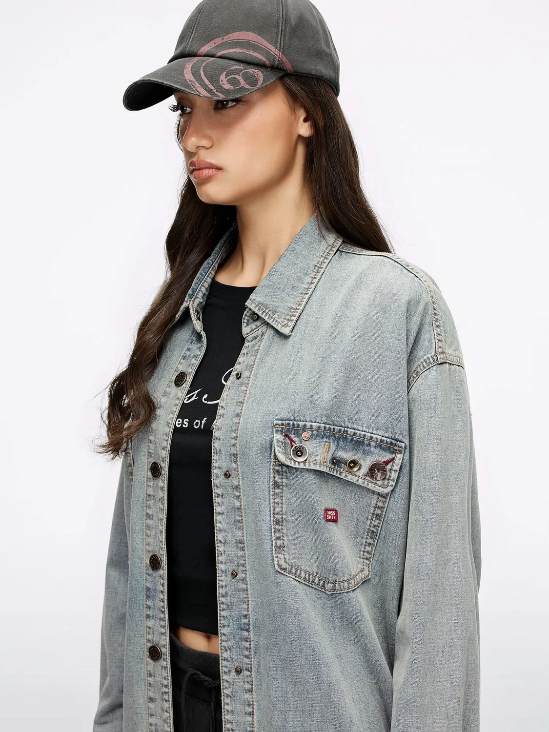 Miss Sixty Multi-Button denimskjorte lyseblå stretch