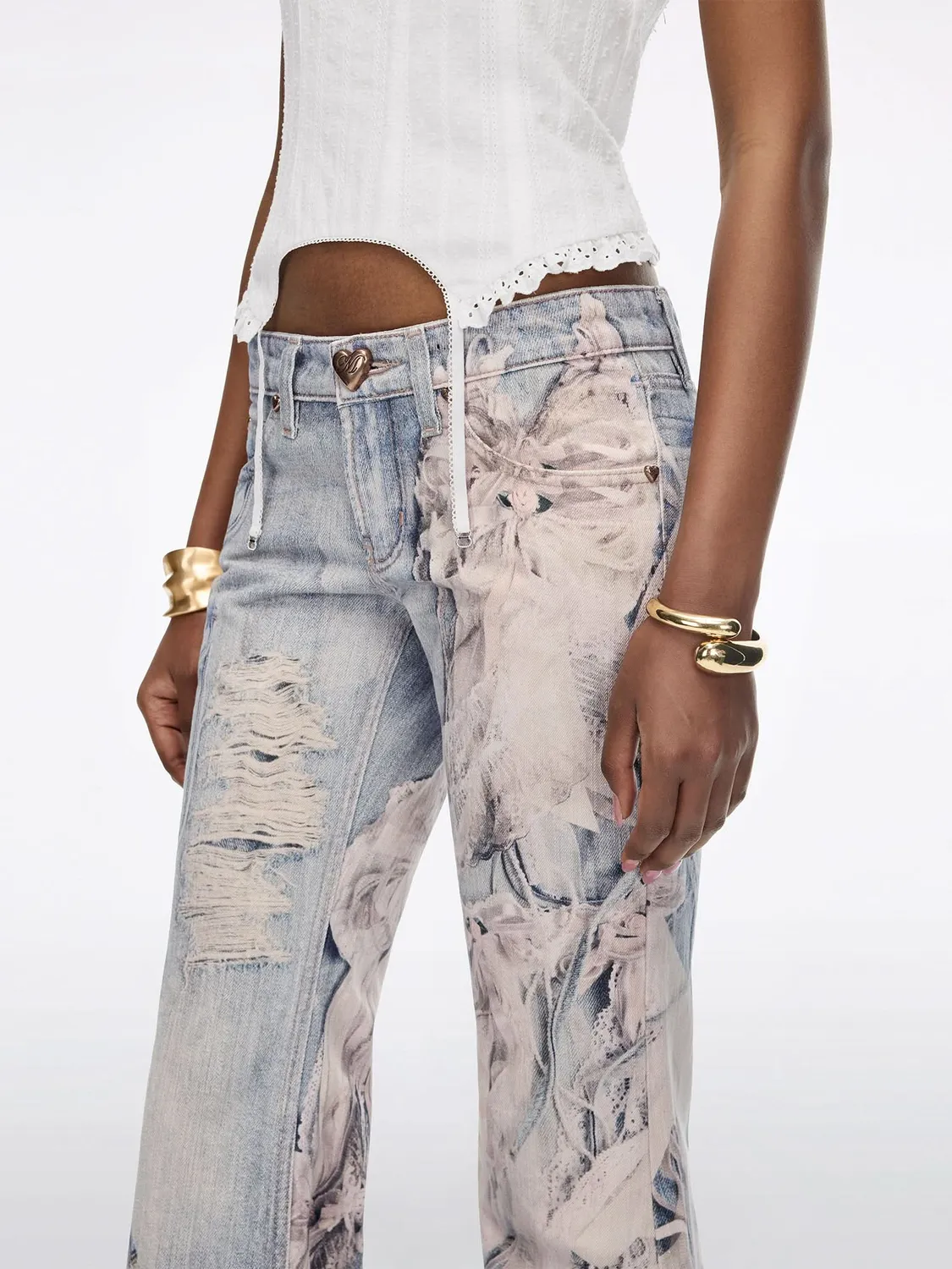 Miss Sixty Black Label flare jeans lyseblå print