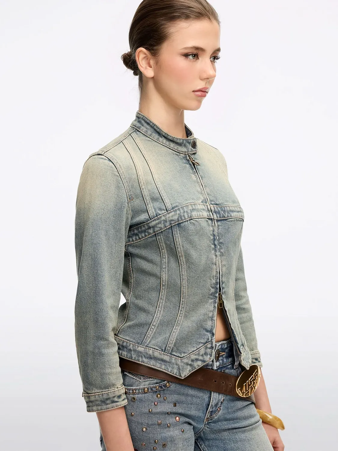 Miss Sixty Logo denimjakke mørkeblå cropped stretch