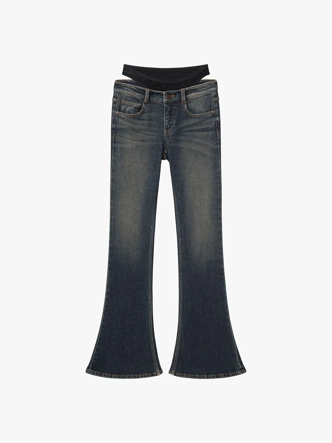 Miss Sixty Patchwork Flare Jeans mørkeblå stretch