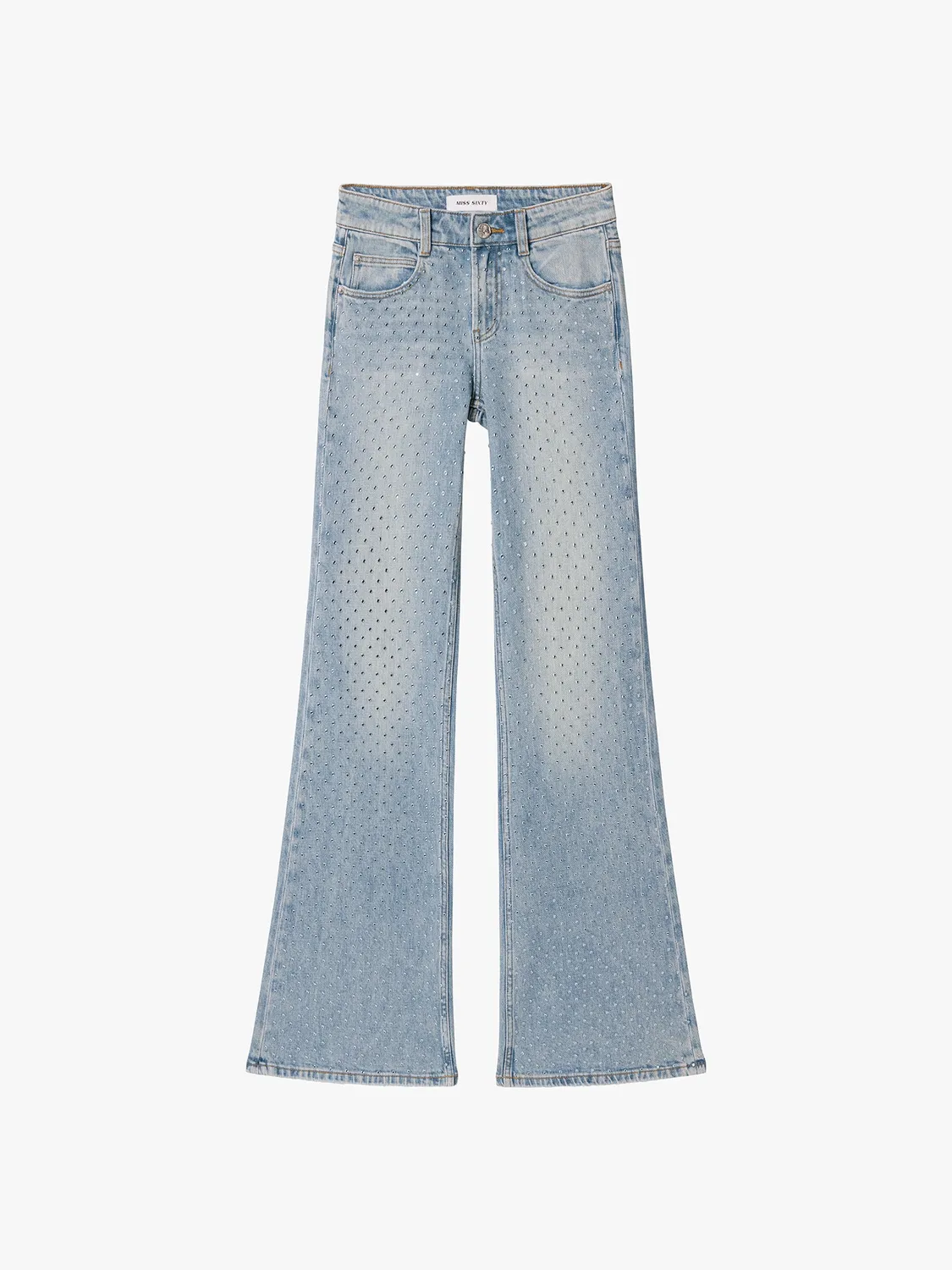 Miss Sixty Rhinestone Flare Jeans middle blue stretch