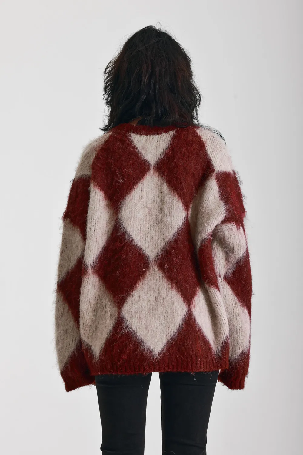 THE RAGGED PRIEST Rook Oversized striktrøje argyle bordeaux