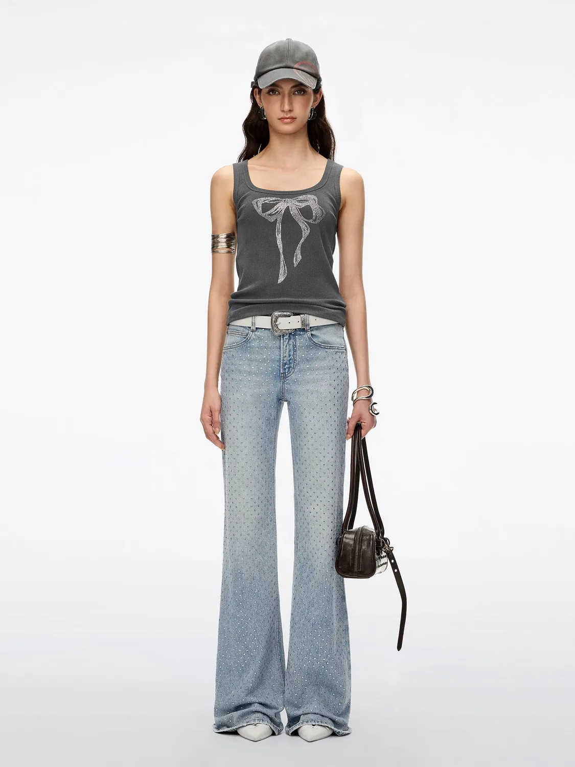 Miss Sixty Rhinestone Flare Jeans middle blue stretch