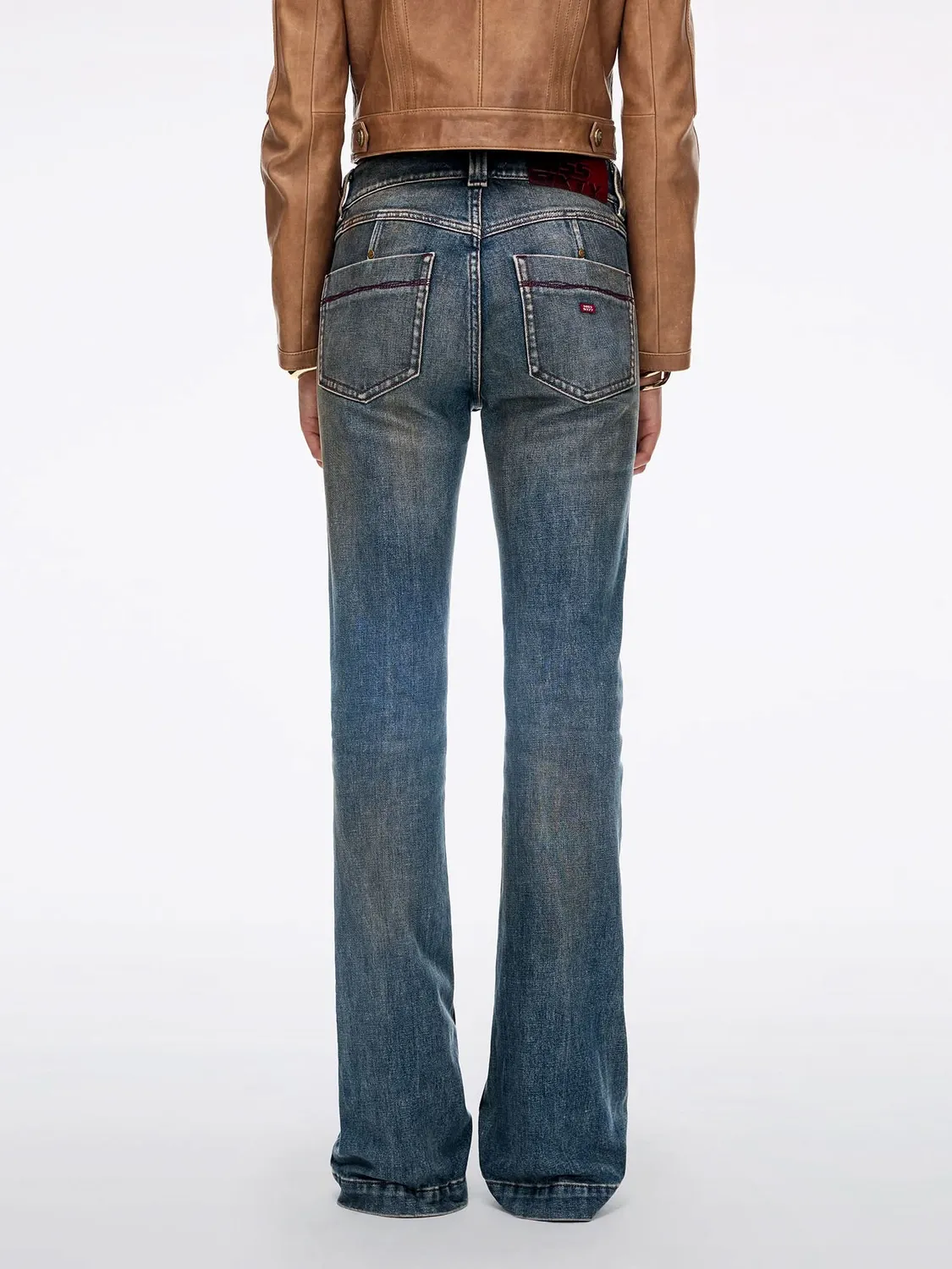 Miss Sixty Distressed Flare Jeans Blå Stretch Knapper