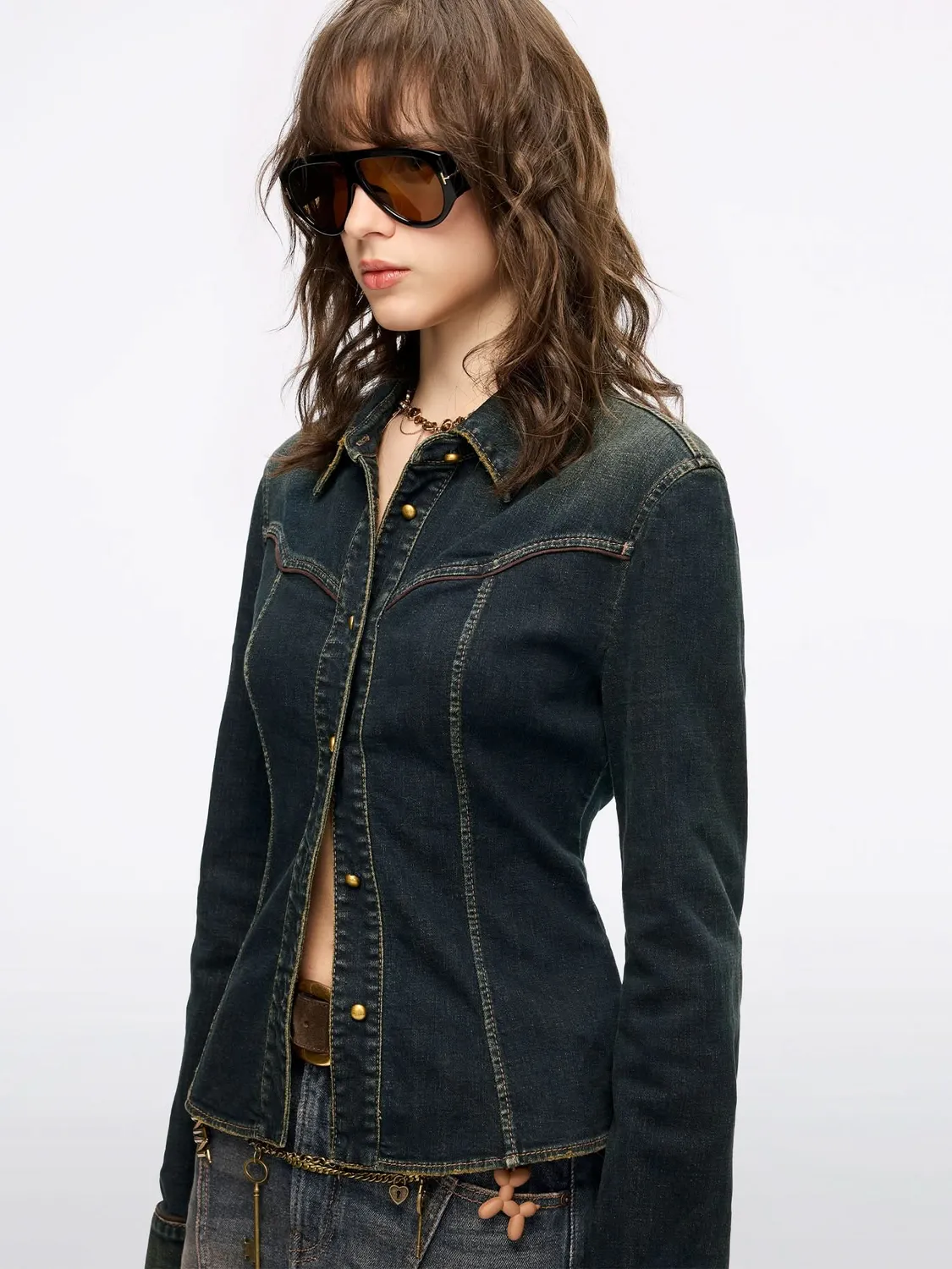 Miss Sixty cropped denimskjorte blå bomuld retro vask