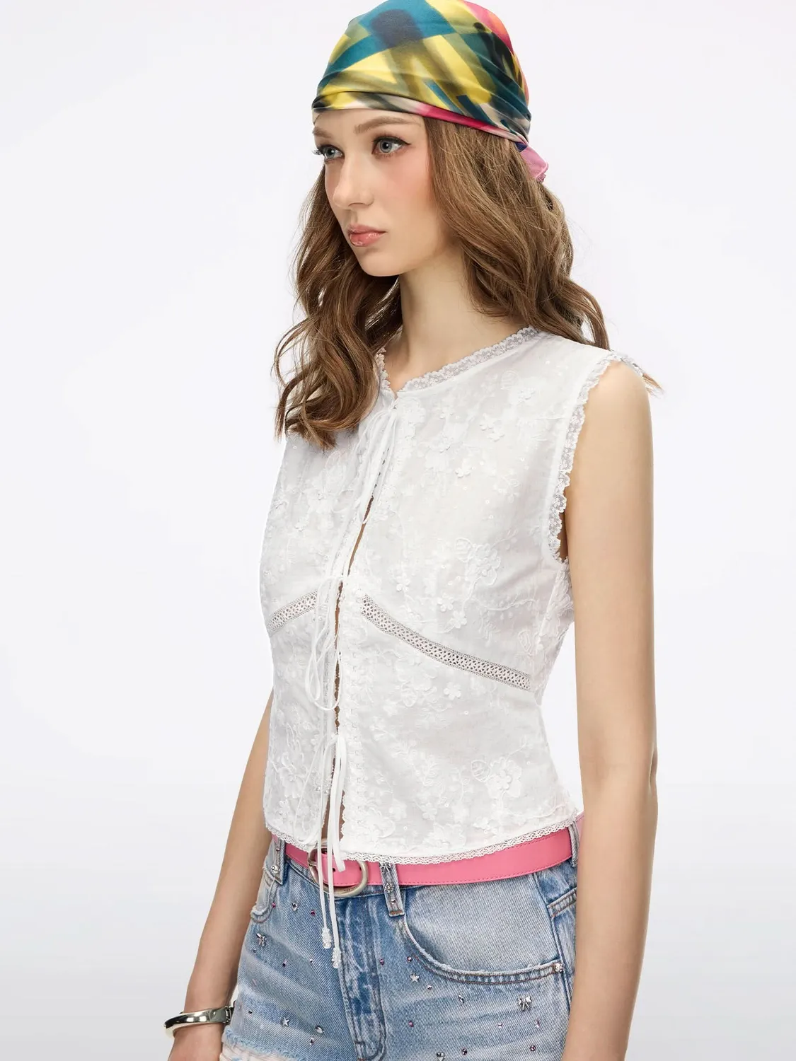 Miss Sixty Sequin Embroidered skjorte White palietter