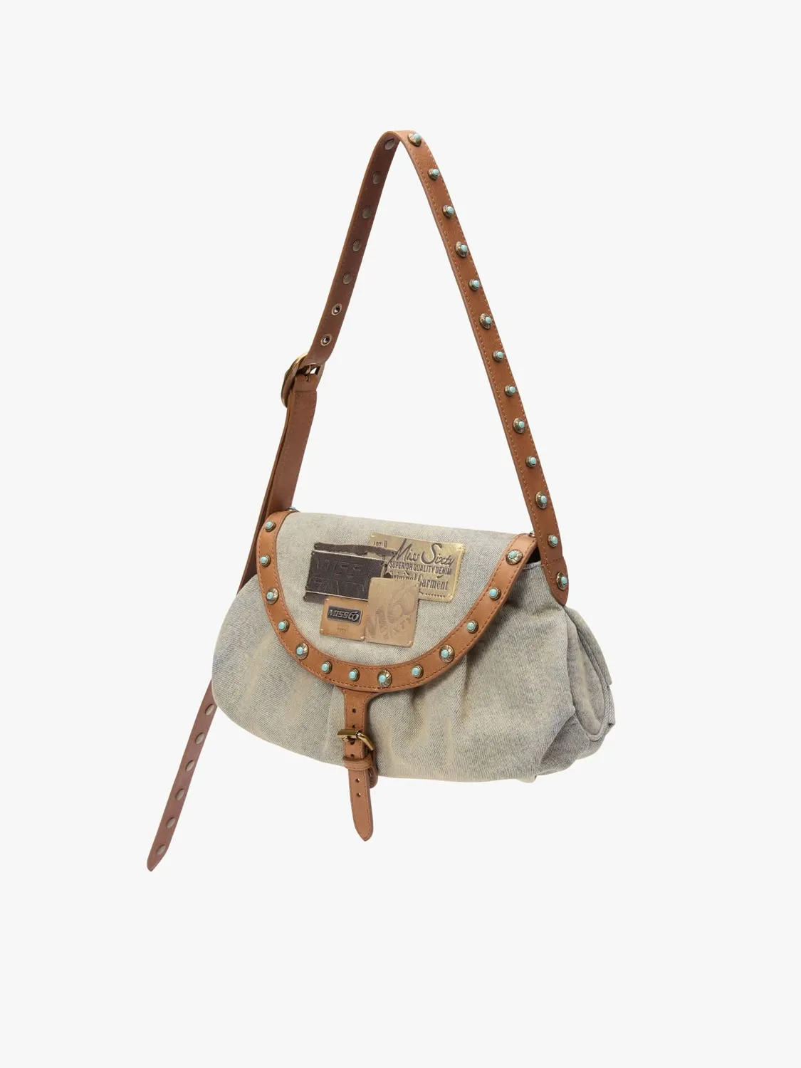 Miss Sixty Leather Patch skuldertaske blå denim koskind
