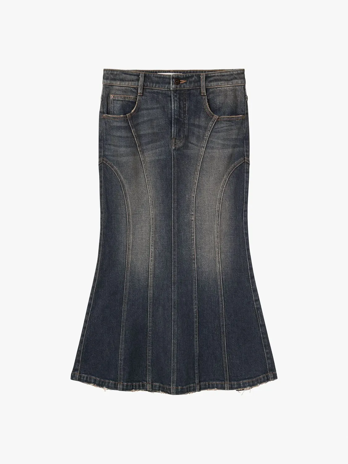 Miss Sixty Distressed Mermaid Denim Skirt medium blue