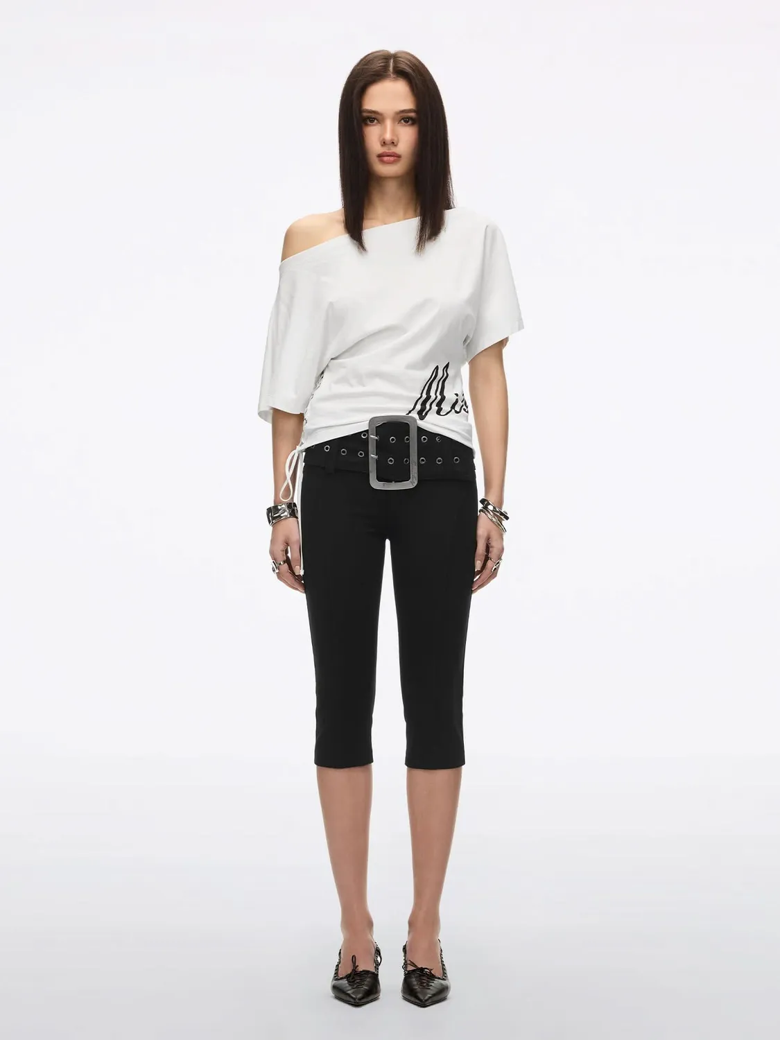Miss Sixty Wide-Waistband Capri bukser sort bælte
