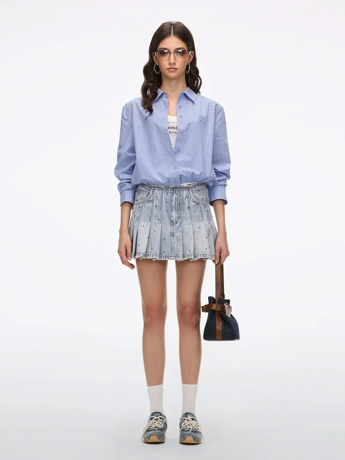 Miss Sixty Rhinestone denim nederdel lyseblå med sten