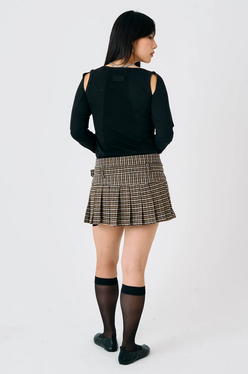 The Ragged Priest Moor Houndstooth Mini nederdel sort brun plisseret