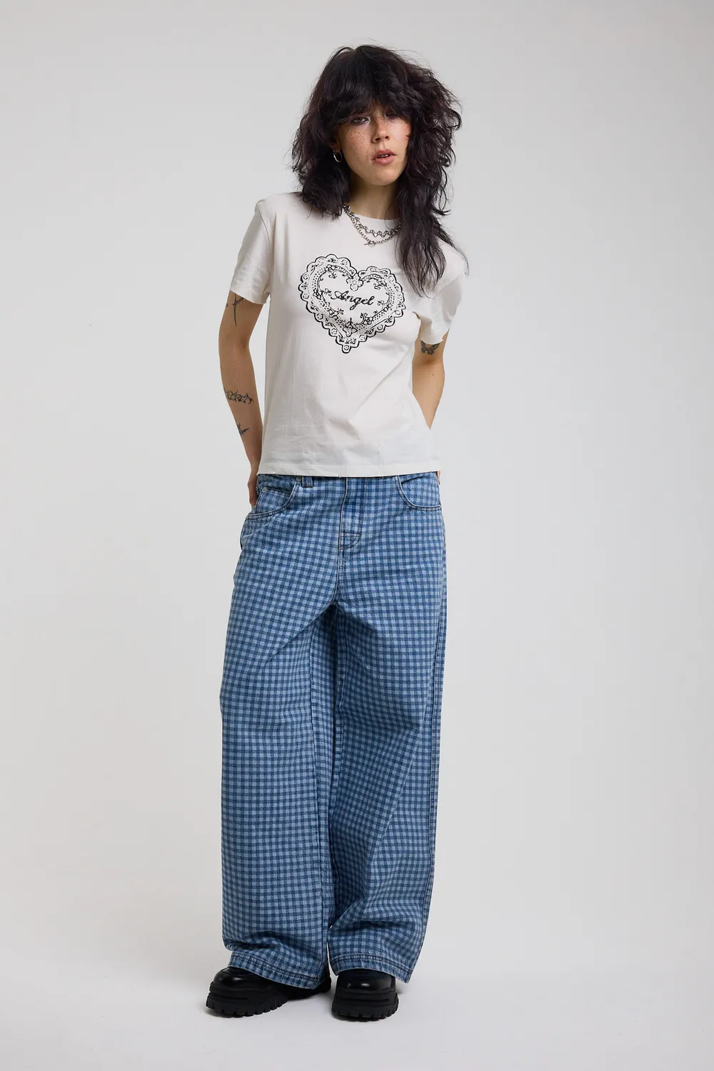 THE RAGGED PRIEST Wilder Super Baggy jeans gingham tern