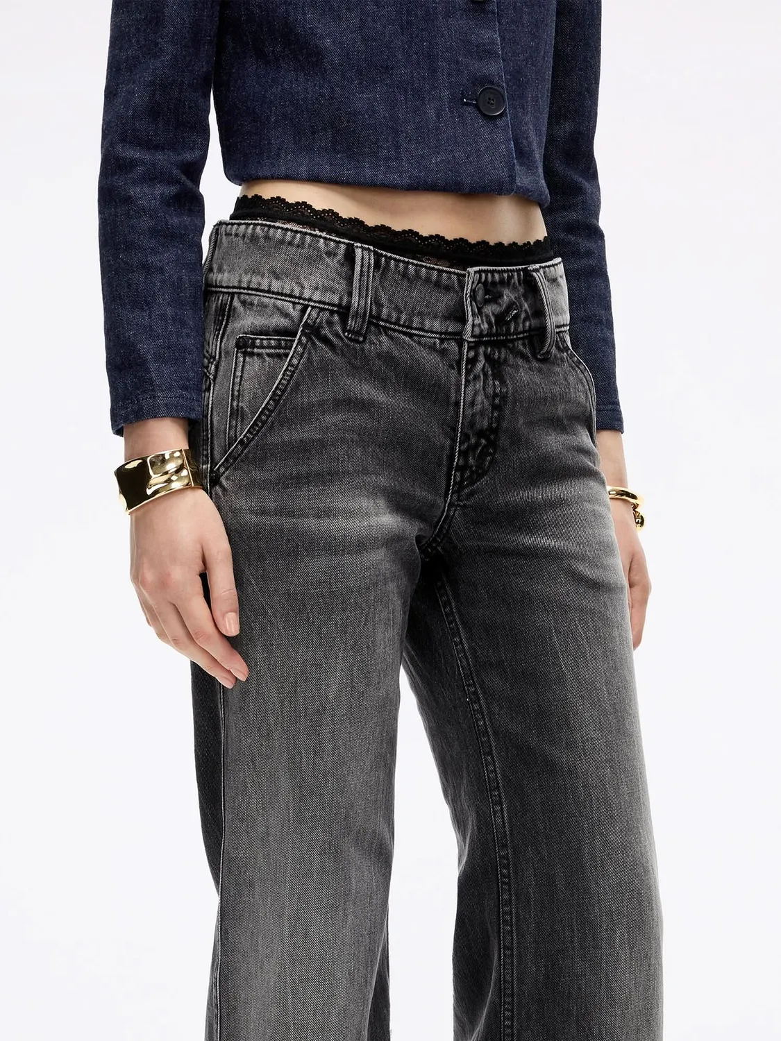 Miss Sixty Lace-Panel Flare jeans Black Fog med blonde