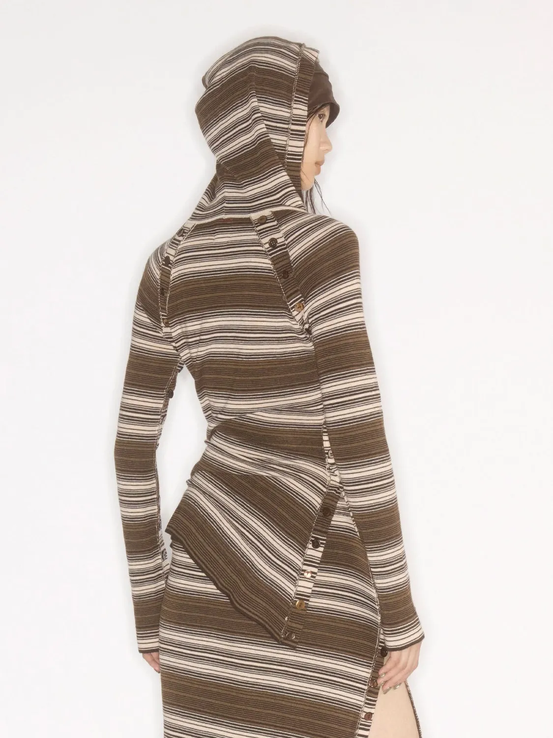 Miss Sixty strik mørkebrun beige uld hætte knapper