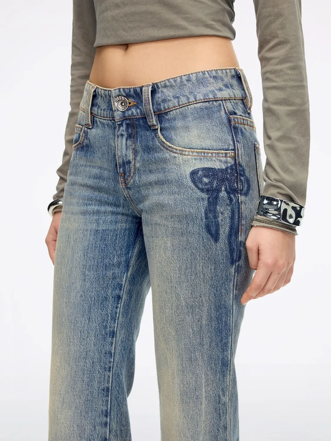 Miss Sixty flare jeans mellemblå med rhinsten