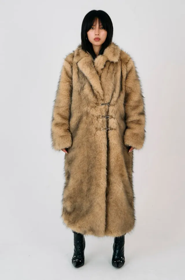 The Ragged Priest Tara Faux Fur frakke maxi sort stor