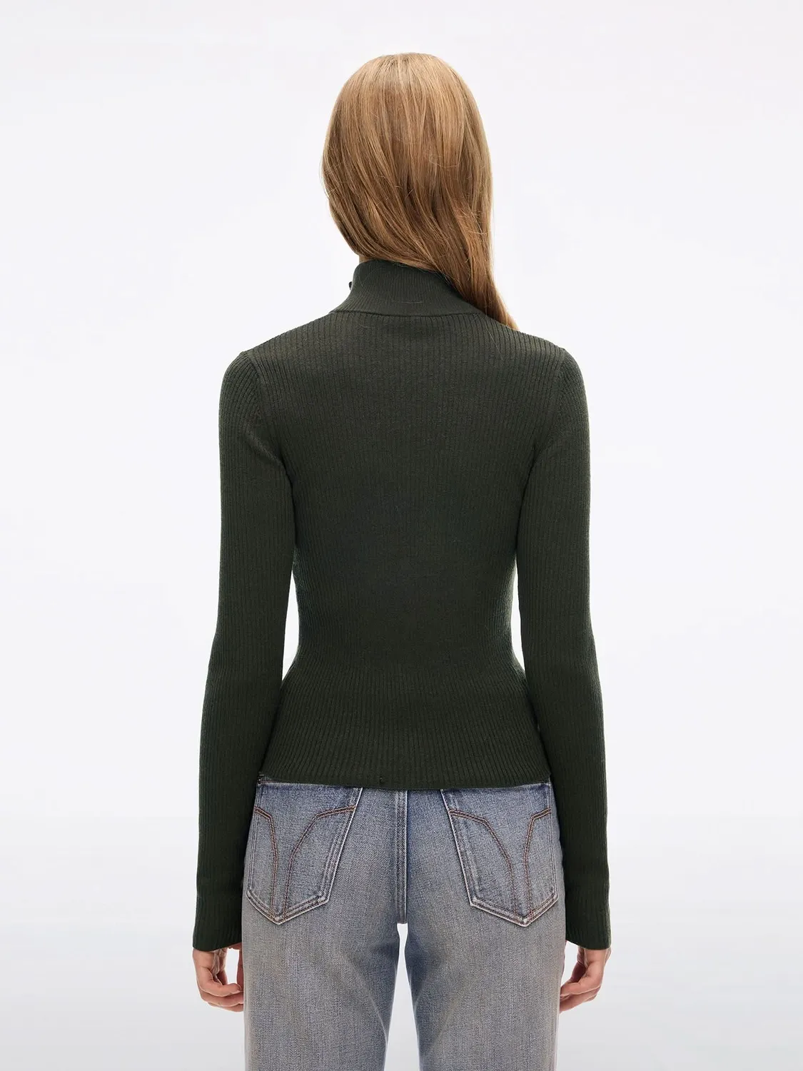 Miss Sixty Panelled cardigan armygrøn – uldblend med lynlås