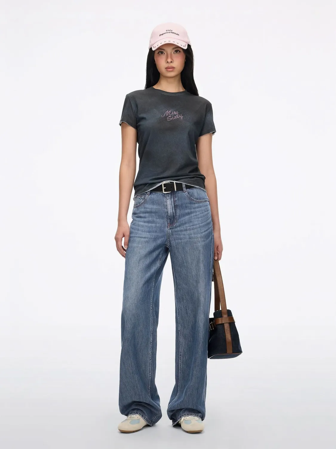 Miss Sixty Distressed Logo T-Shirt beige regular hør