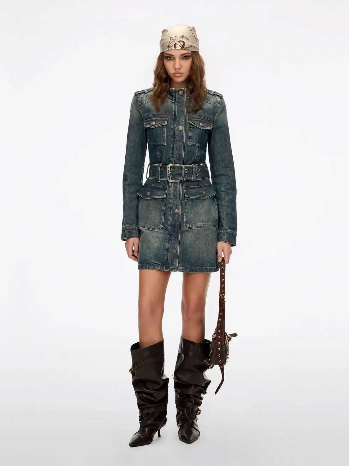 Miss Sixty denimkjole denimblå bælte stretch slank