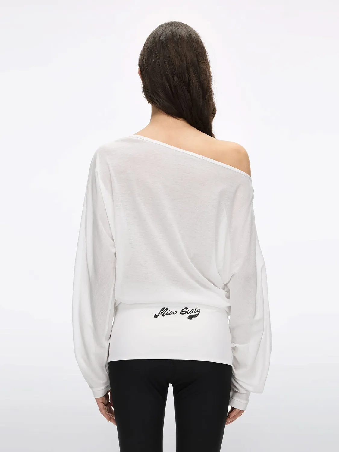 Miss Sixty Off-Shoulder Rhinestone T-shirt hvid strass