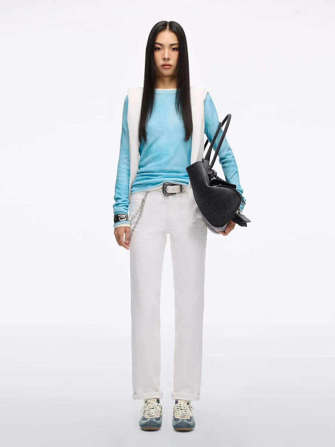 Miss Sixty gradient striktrøje uld lyseblå – cropped slim fit