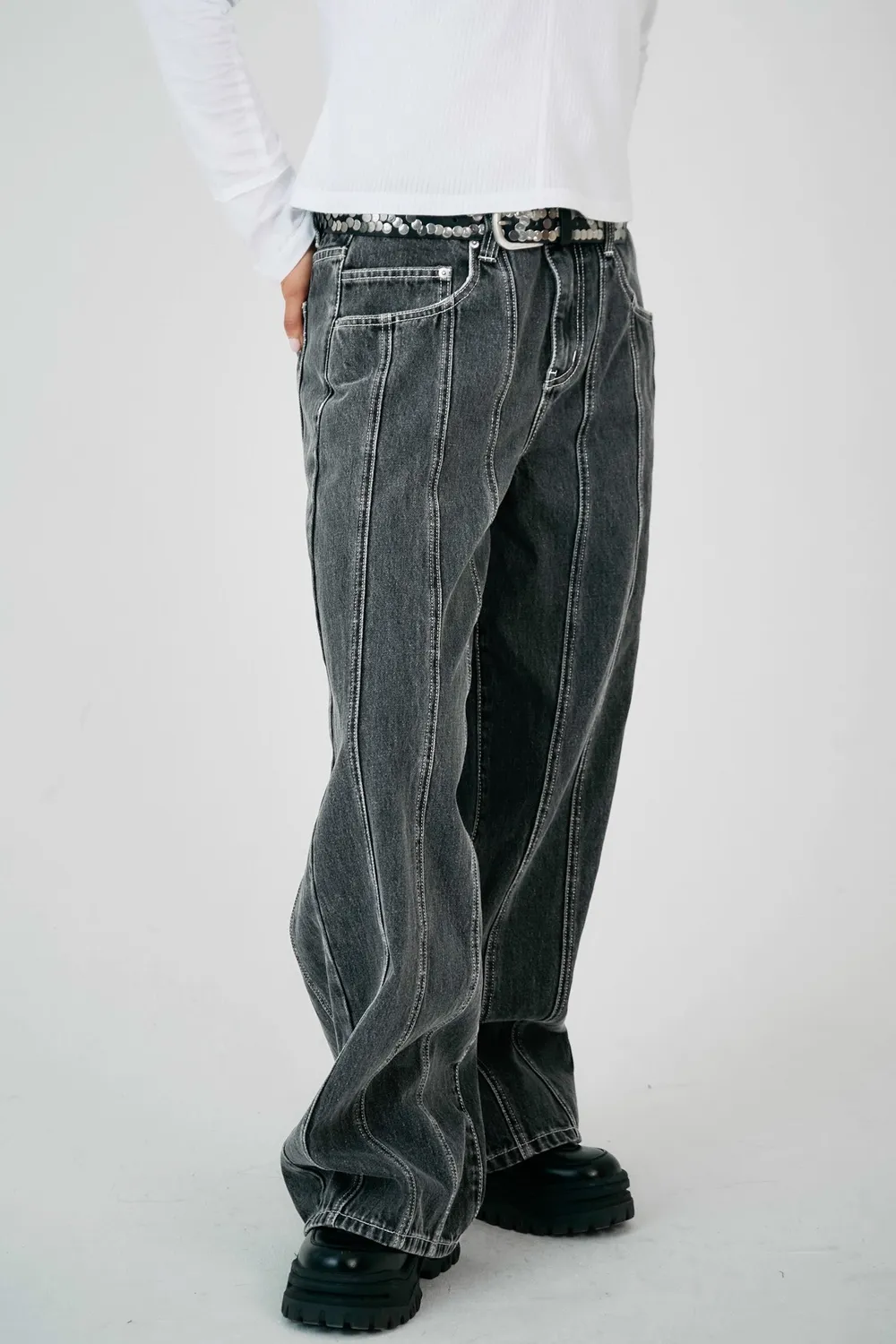 THE RAGGED PRIEST Panel Seam baggy jeans grå rinse