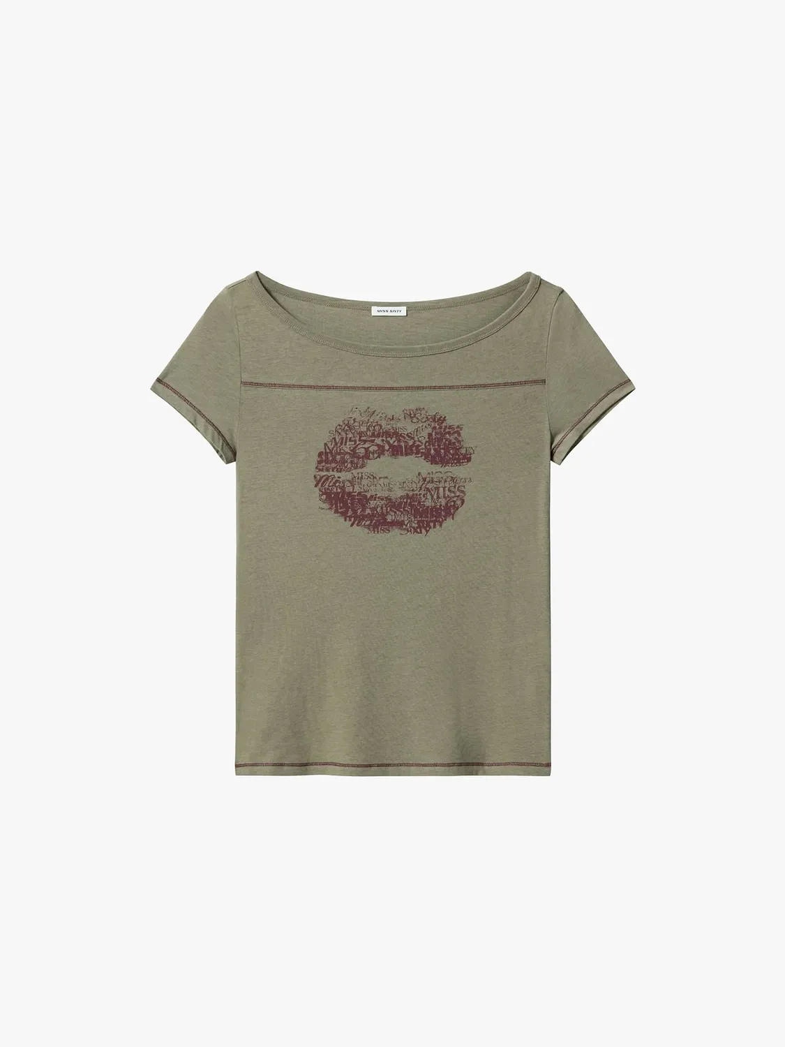 Miss Sixty Lip Print T-shirt olivengrøn røde læber
