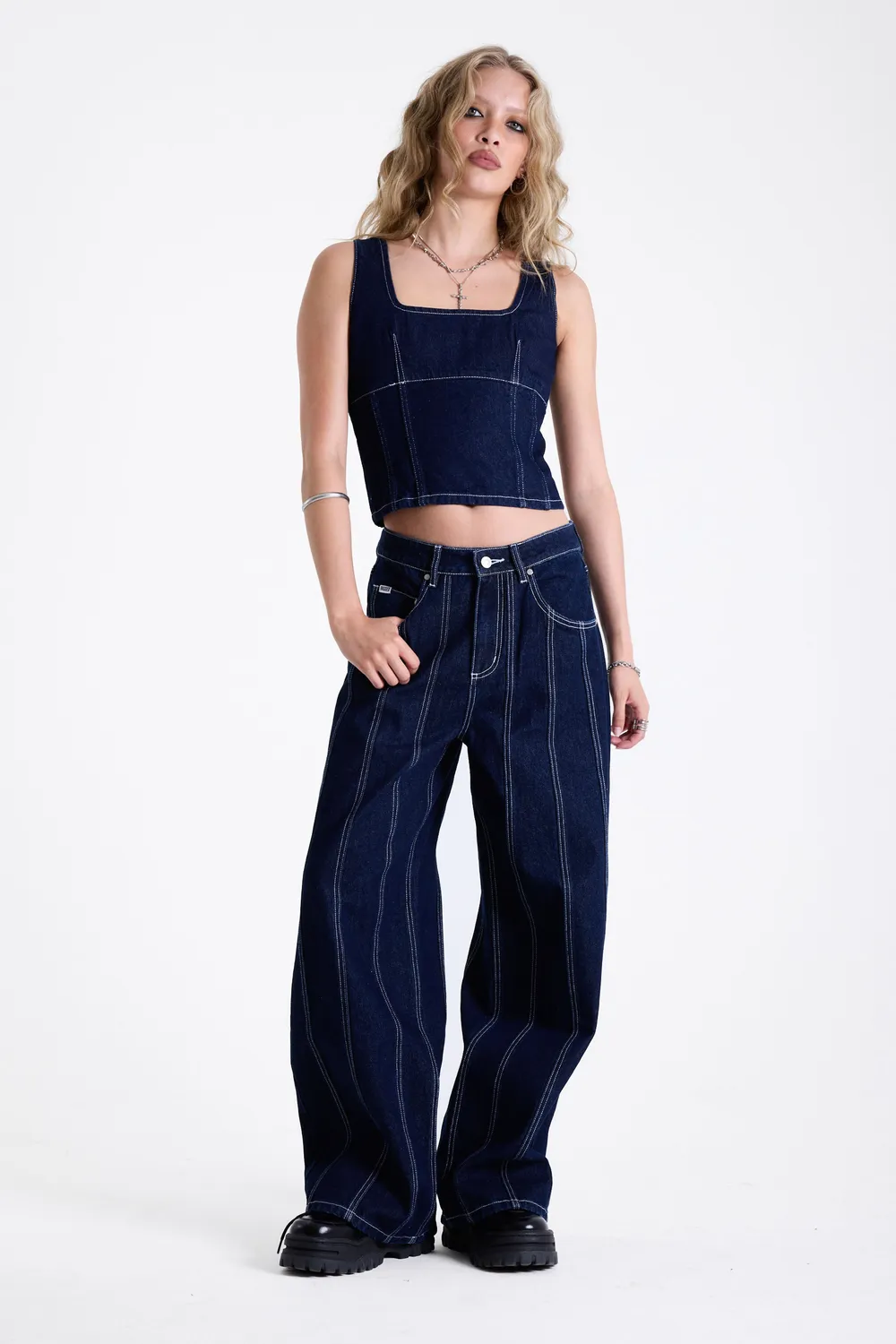 The Ragged Priest Soak Rinse denim korset top 10 mørk indigo