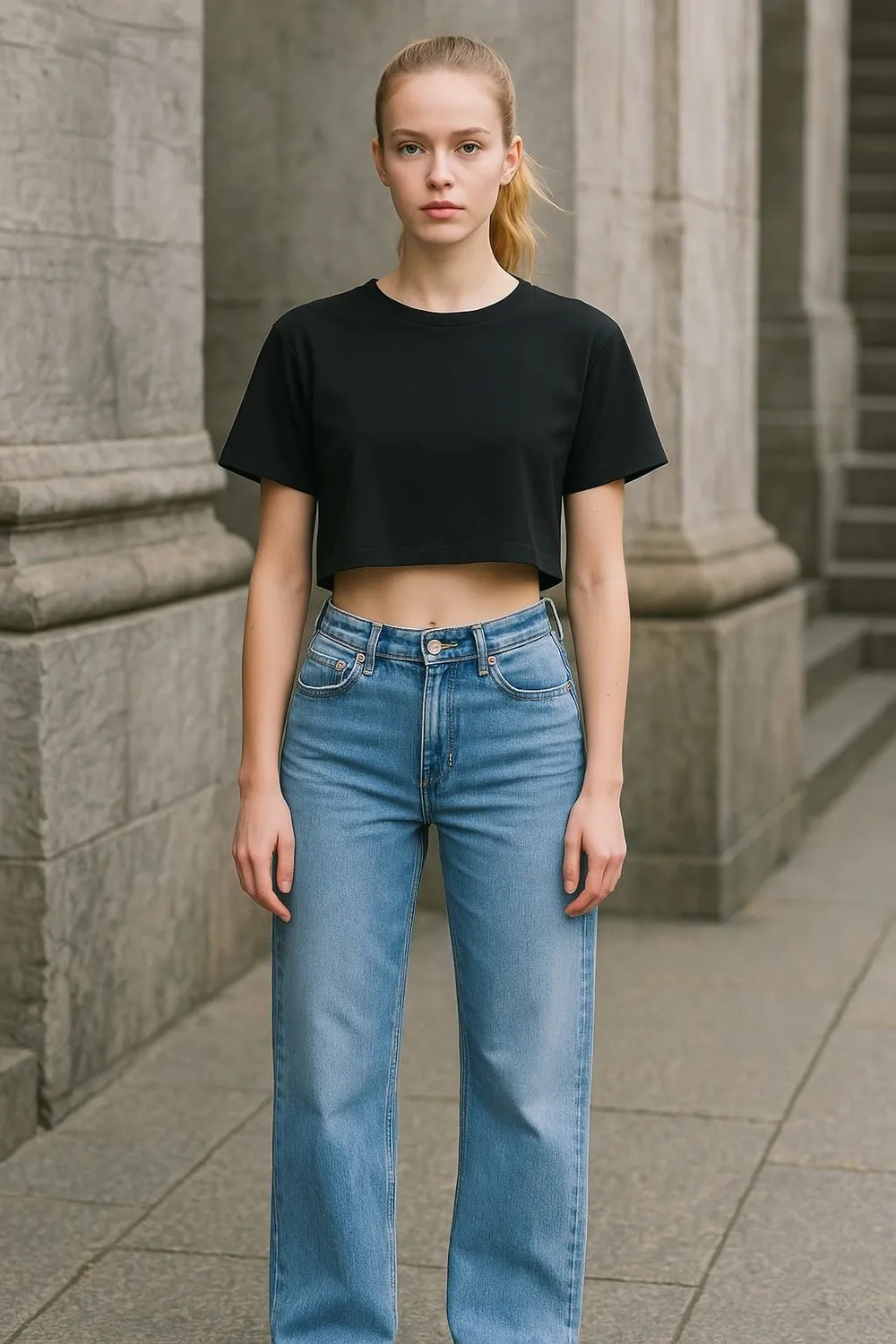 Organsk boxy crop T-shirt sort økologisk
