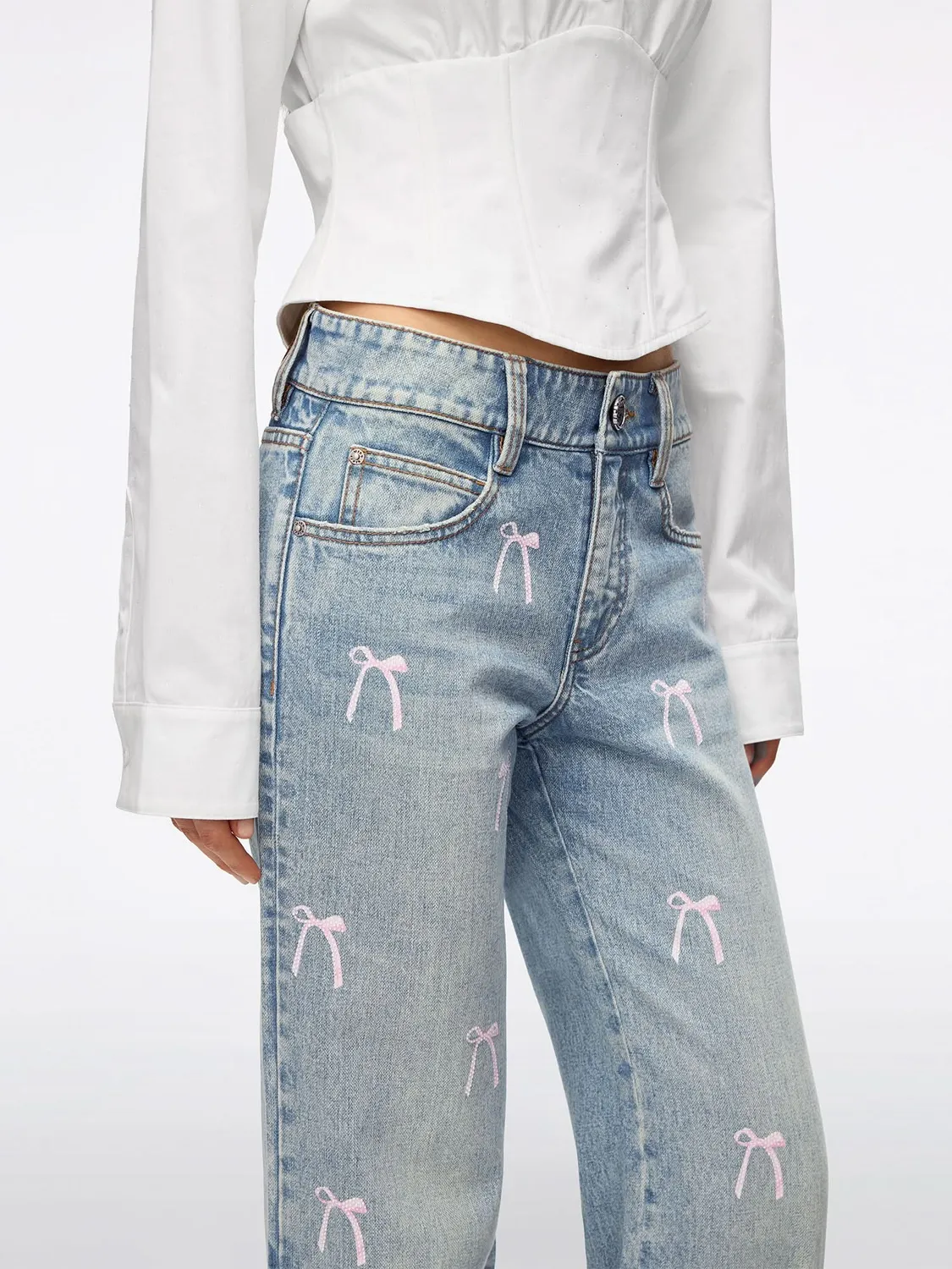 Miss Sixty Rhinestone Flare jeans lyseblå – strassløjfe