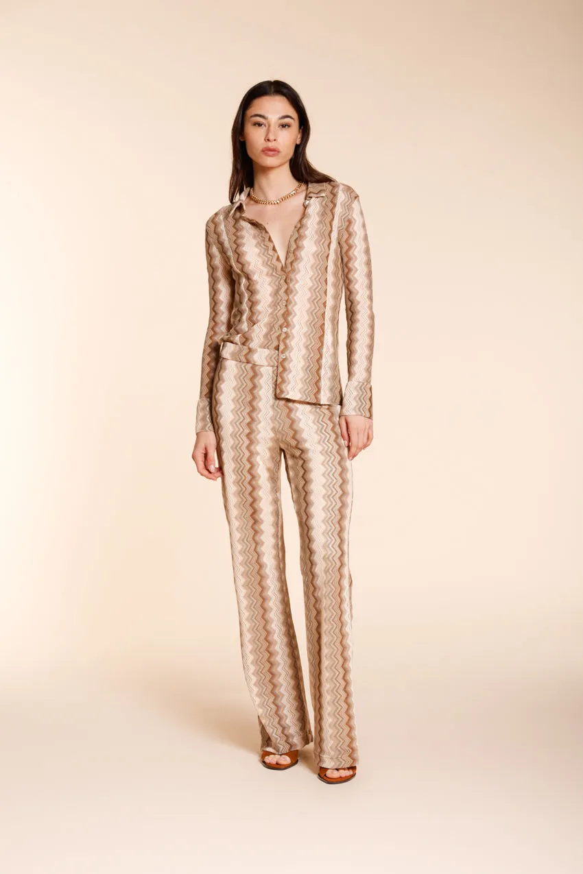 Mason's Elaisa dameskjorte lysebeige lurex langærmet