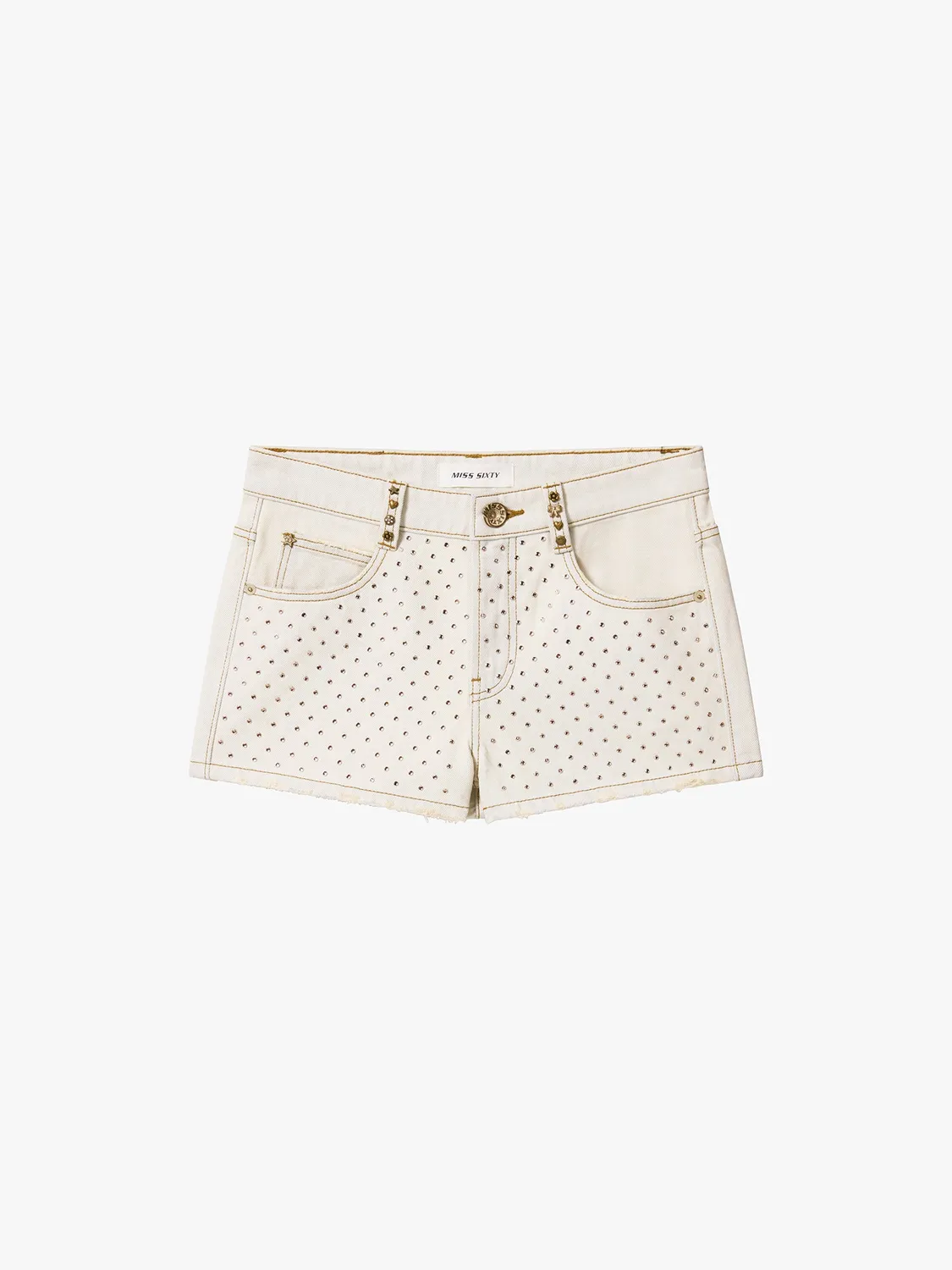 Miss Sixty Rhinestone Denim Shorts jeansshorts gul sten