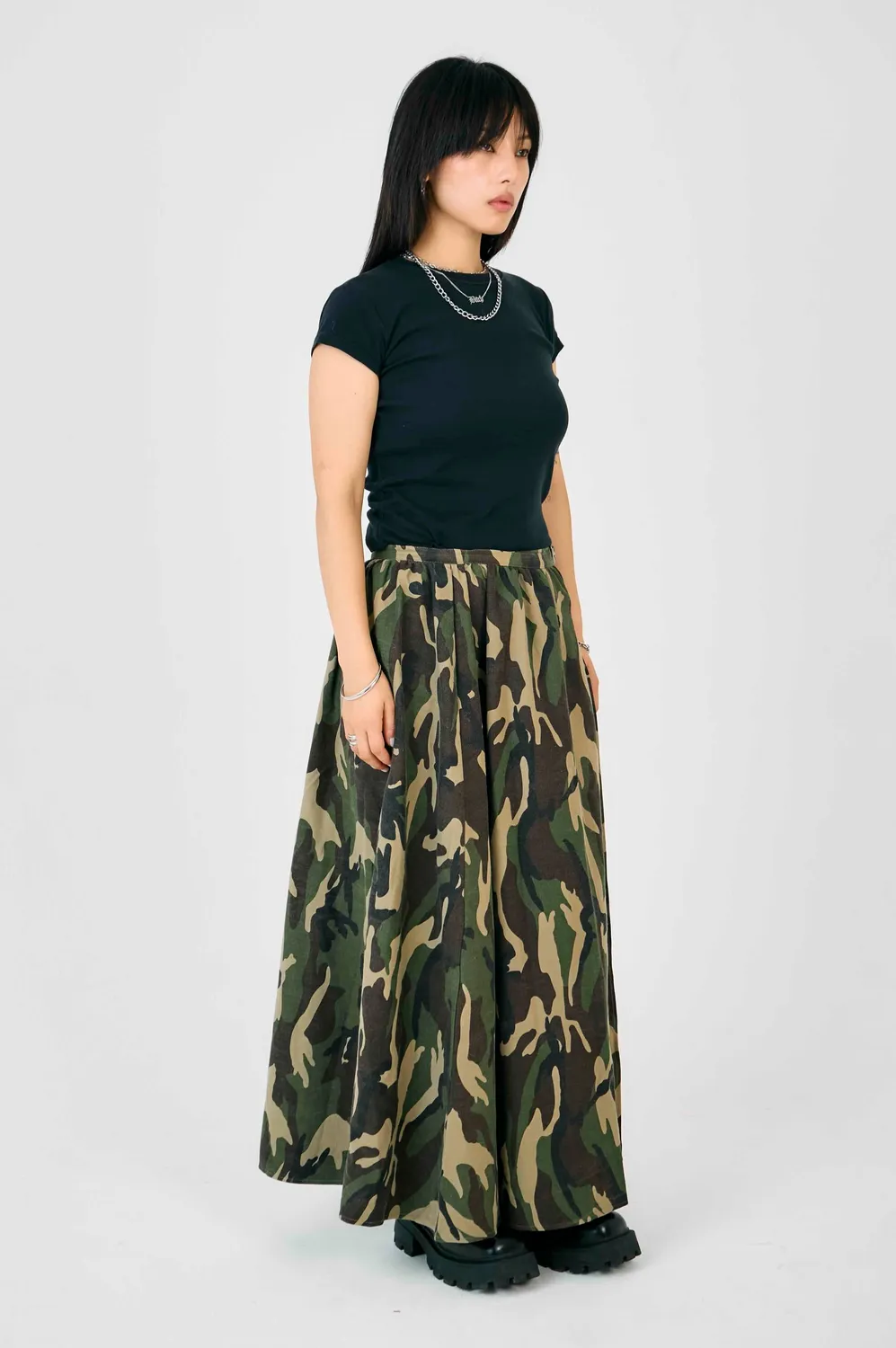 THE RAGGED PRIEST Squad Camo maxiskørt khaki camouflage