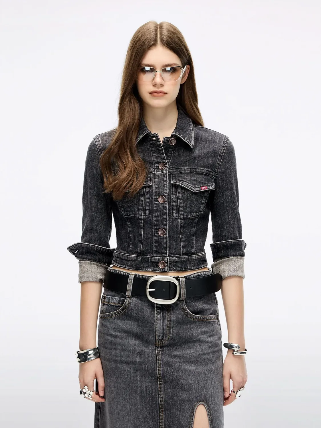 Miss Sixty Cropped denimjakke Black Fog stretch