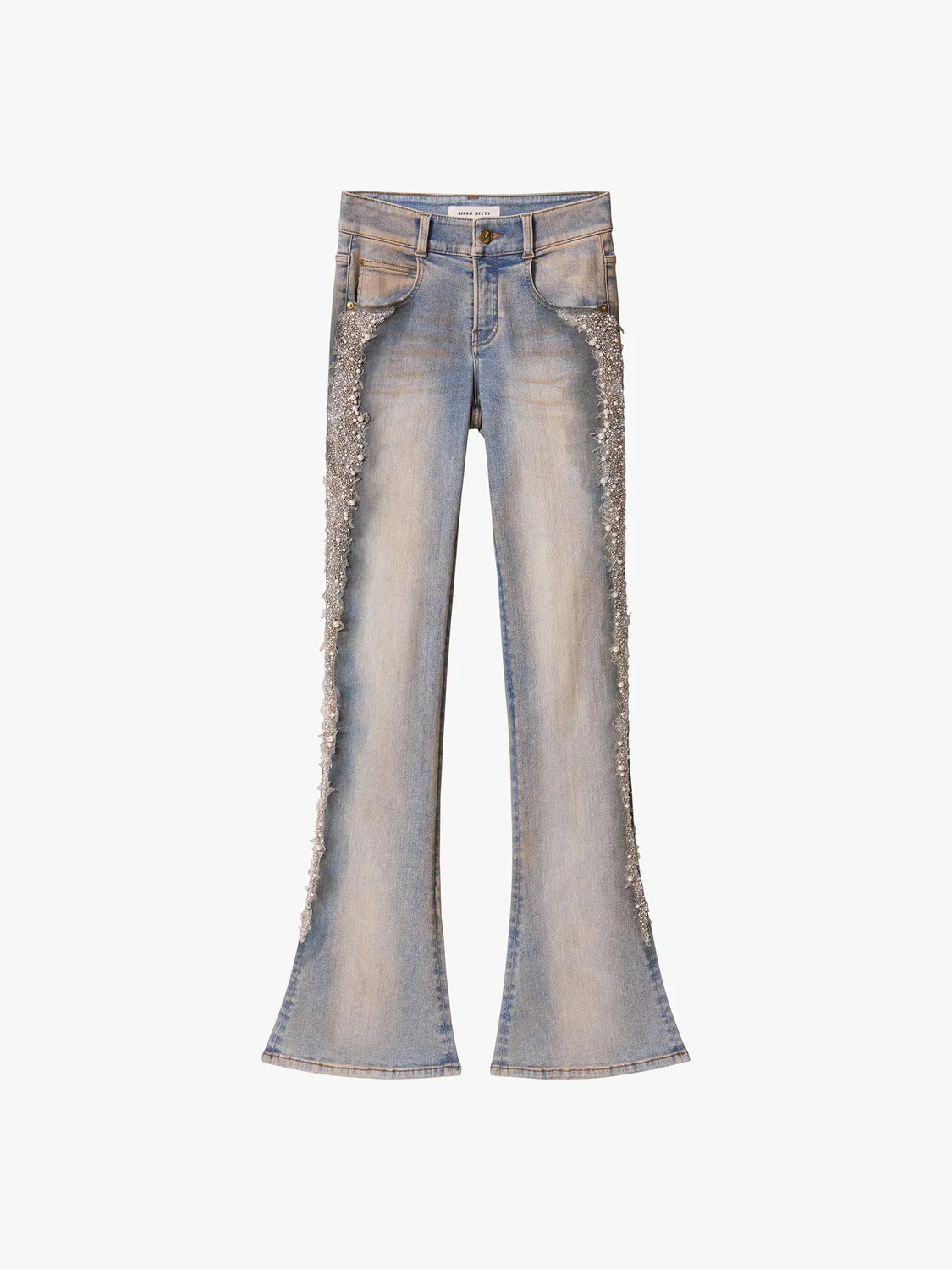 Miss Sixty Pearl Rhinestone Flare jeans retro blue stretch