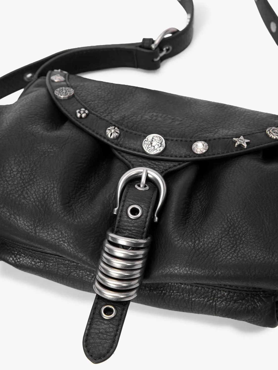 Miss Sixty Studded skuldertaske sort læder med nitter
