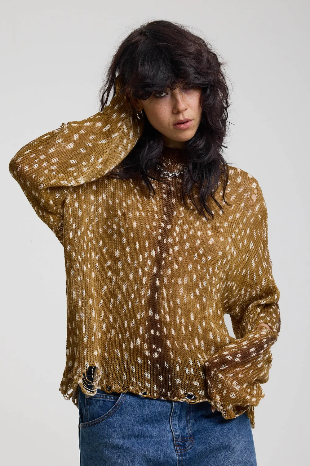 The Ragged Priest Fawn striktrøje løs brun