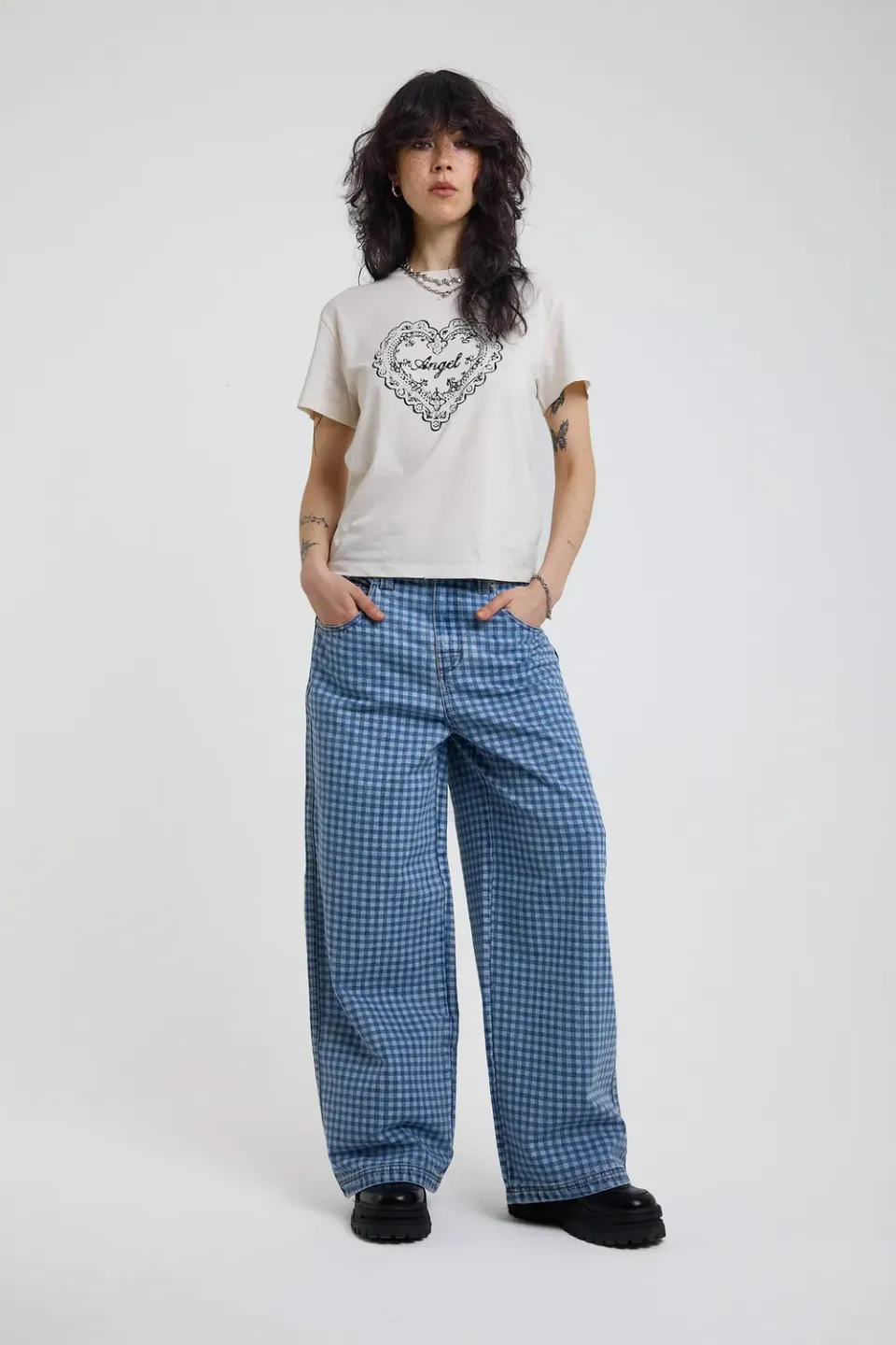 THE RAGGED PRIEST Wilder Super Baggy jeans gingham tern
