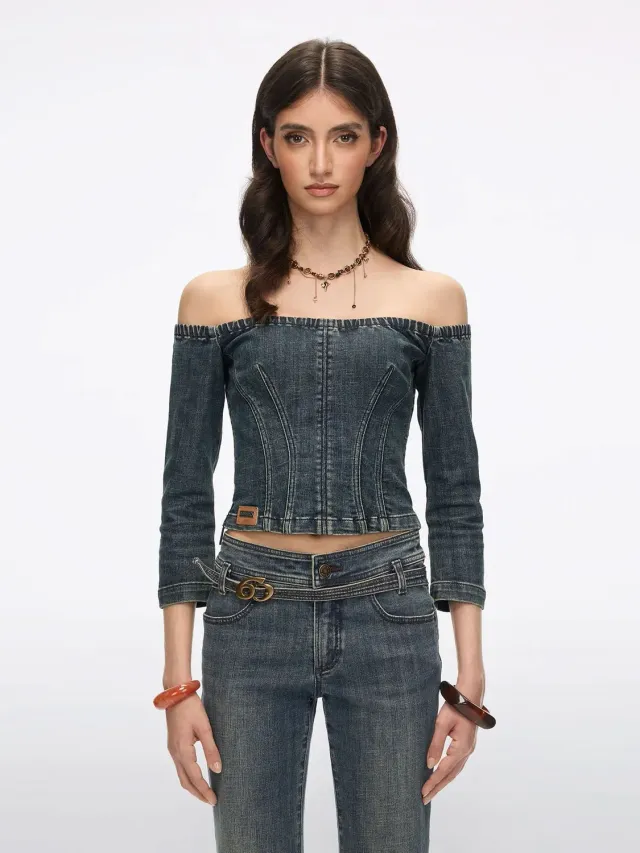 Miss Sixty One-Shoulder denimskjorte mørkeblå