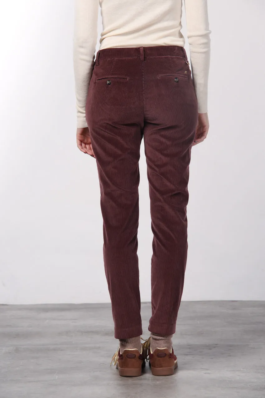 Mason's New York Slim chinobukser bordeaux bredriflet fløjl