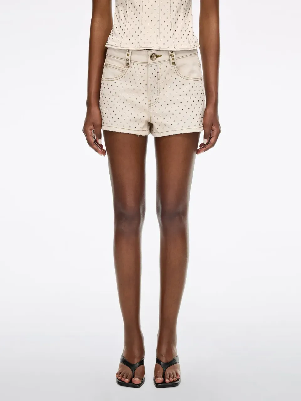 Miss Sixty Rhinestone Denim Shorts jeansshorts gul sten