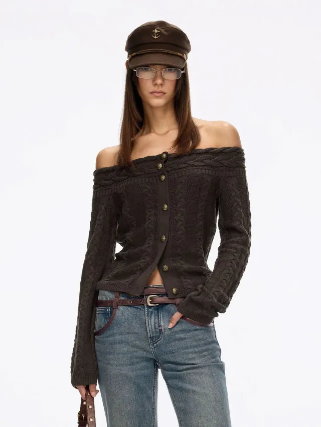 Miss Sixty cable-knit striktrøje brun – cropped tæt fit
