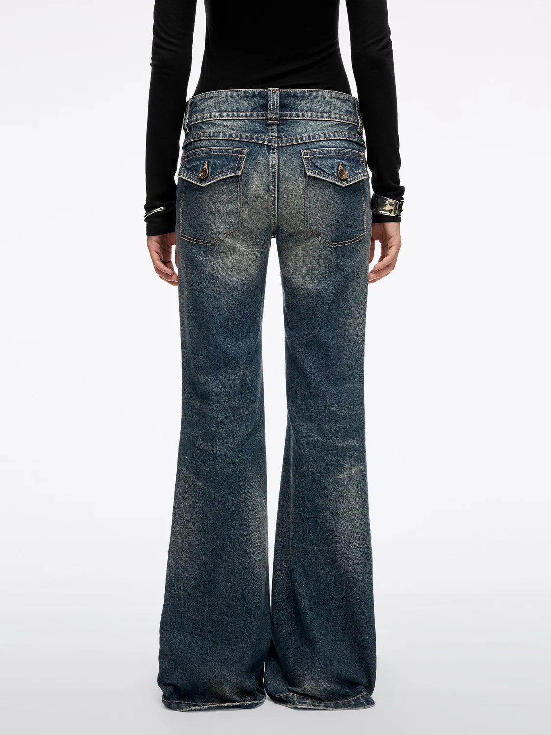 Miss Sixty Flare Jeans blå slidte mellemtaljede