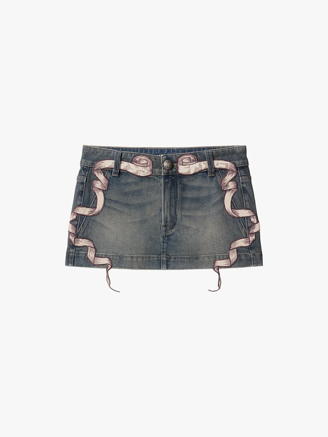 Miss Sixty broderet denimnederdel mørkeblå stretch H-facon